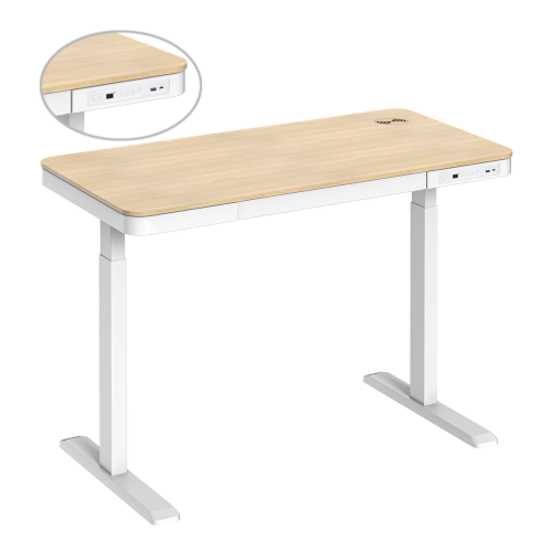 שולחן עמידה מתכוונן חשמלי LUMI Single Motor Sit-Stand Desk with Drawer & Memory Control & Wireless Charger (White) - 90902-807-46