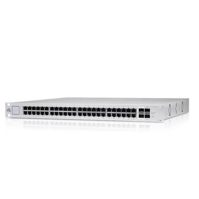 מתג רשת מנוהל עם הזנת מתח דרך כבל רשת Ubiquiti UniFi Switch Standard 48 PoE Hi-Power (Gen1) 48-Port Gigabit Managed PoE Switch (750W) - US-48-750W