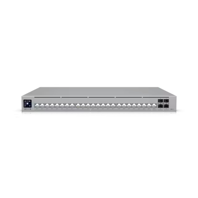 מתג רשת מנוהל עם הזנת מתח דרך כבל רשת Ubiquiti UniFi Pro HD 24 PoE, 24-Port Multi-Gig Layer 3 Managed PoE Switch - USW-Pro-HD-24-PoE