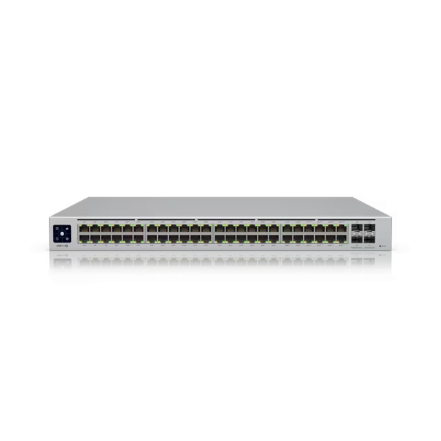 מתג רשת מנוהל עם הזנת מתח דרך כבל רשת Ubiquiti UniFi Pro 48 PoE, 48-Port Gigabit Layer 3 Managed PoE Switch - USW-Pro-48-POE
