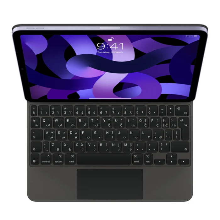 מקלדת מג'יק לאייפד פרו ולאייפד אייר Apple Magic Keyboard for iPad Pro 11-inch (1st-4th Gen) and iPad Air (4th-5th Gen) - Arabic EU Layout - Black - MXQT2AB/A