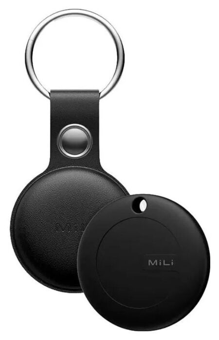 תג איתור עם נרתיק דמוי עור MiLi MiTag Duo Item Finder with Leather Case, Black (1-Pack) - 576283