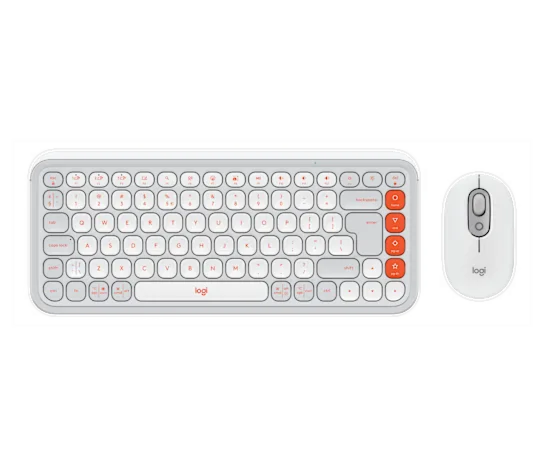 סט מקלדת ועכבר אלחוטיים לוג'יטק Logitech POP Icon Combo (Off-White & Orange, US International) - 920-013141