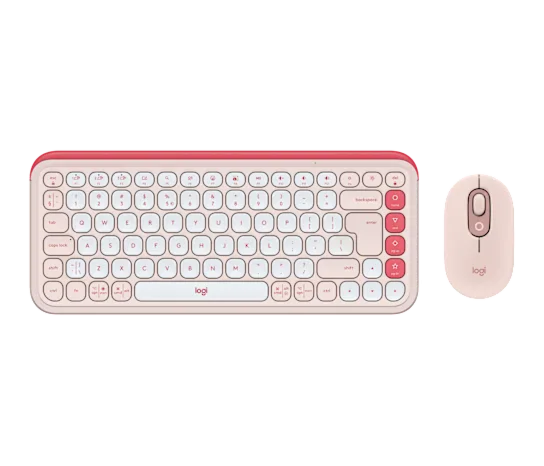 סט מקלדת ועכבר אלחוטיים לוג'יטק Logitech POP Icon Combo (Rose & Off-White, US International) - 920-013142