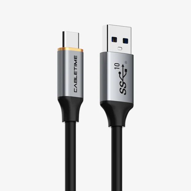 כבל נתונים וטעינה Cabletime USB 3.1 USB-A to USB-C Cable, 10Gbps, 60W, 1.5m (Black) - CT-AMCMG2-AG1.5