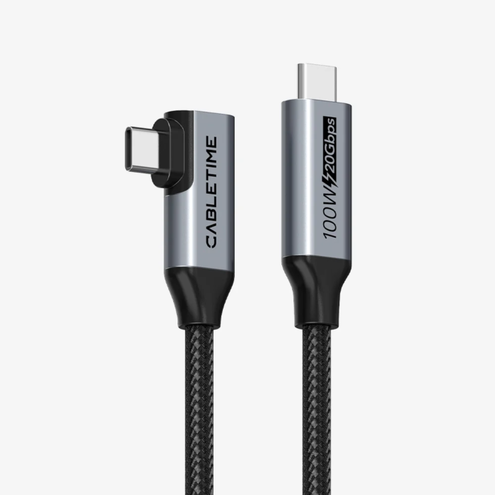כבל נתונים Cabletime 90° Right-Angle USB-C to USB-C Cable, 20Gbps, 2m - CT-C160-PU31-CMCML-AG2