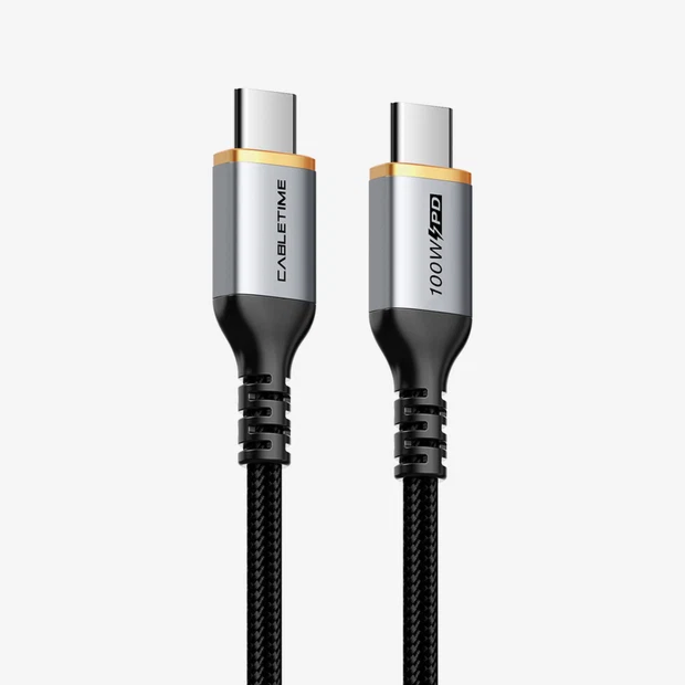 כבל נתונים וטעינה Cabletime USB-C to USB-C Cable, 480Mbps, 100W, 2m (Black) - CT-CM100-AG2