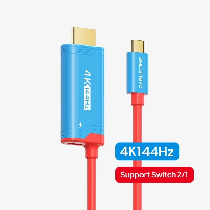 מתאם וידאו Cabletime USB-C to HDMI Adapter Cable, 4K@60Hz, 100W PD, Switch 2 Support - CT-CMHD4P-PB2