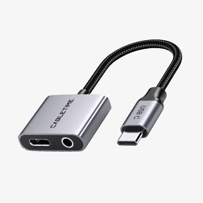 Cabletime USB-C to 3.5mm Audio + USB-C Adapter
