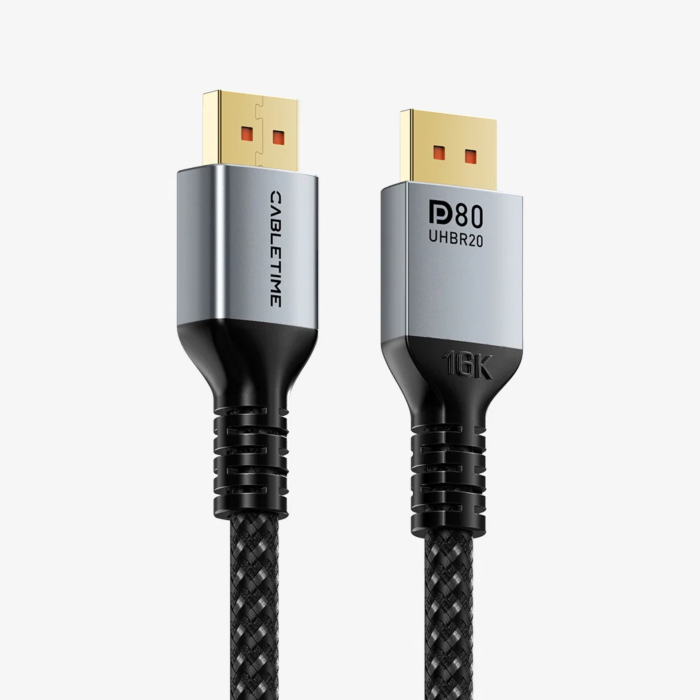 כבל וידאו Cabletime DisplayPort 2.1 Cable, 80Gbps, 16K@60Hz, 8K@120Hz, 4K@240Hz, 3m (Black) - CT-DP16K-AG3