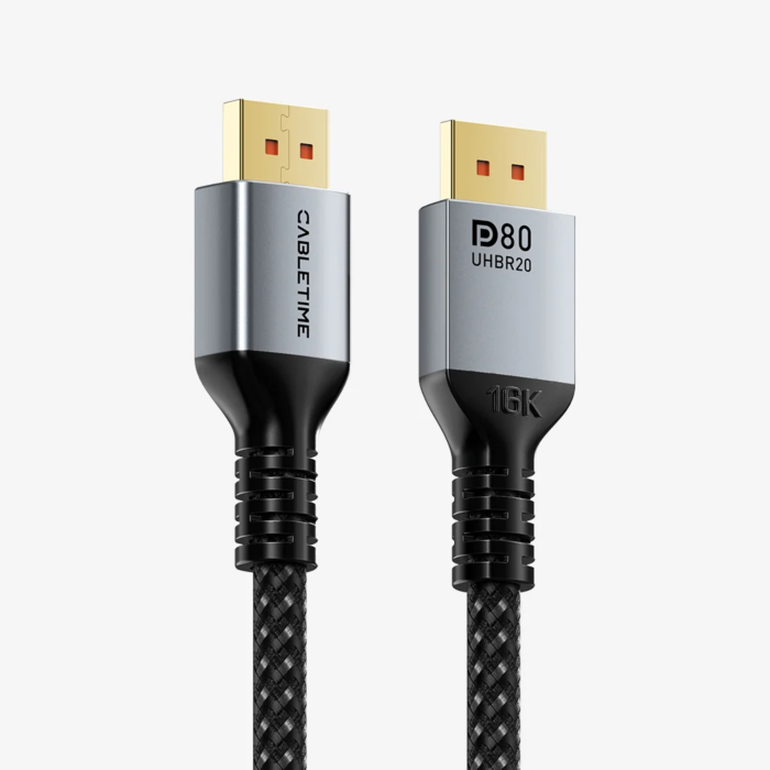 כבל וידאו Cabletime DisplayPort 2.1 Cable, 80Gbps, 16K@60Hz, 8K@120Hz, 4K@240Hz, 2m (Black) - CT-DP16K-AG2