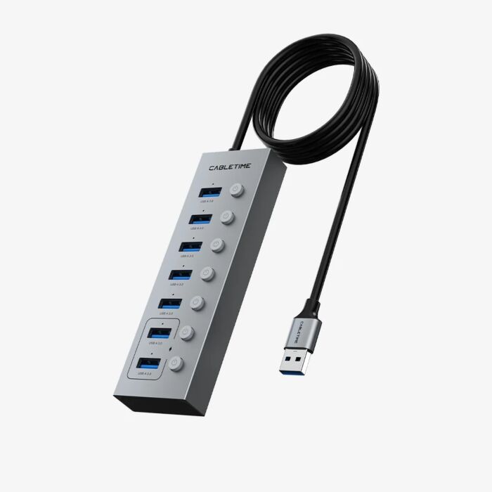 Cabletime 7-Port Powered USB 3.0 Hub, 1m Cable