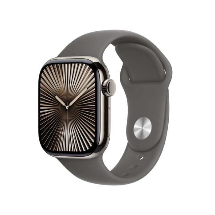 שעון אפל Apple Watch Series 10 MWXD3QI/A GPS + Cellular 42mm Natural Titanium Case with Stone Grey Sport Band - S/M