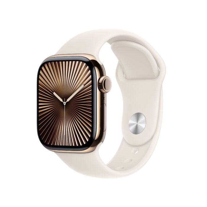 שעון אפל Apple Watch Series 10 MX063QI/A GPS + Cellular 42mm Gold Titanium Case with Starlight Sport Band - S/M