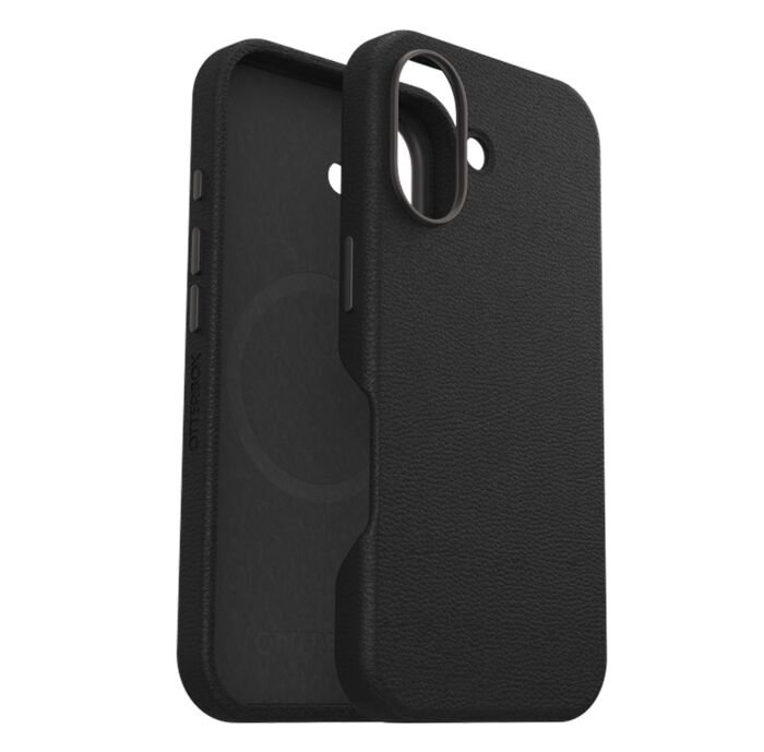 כיסוי דמוי עור שחור MagSafe לאייפון 16, OtterBox Black Symmetry Cactus Leather MagSafe Case for iPhone 16