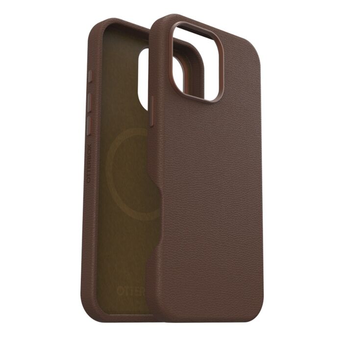 כיסוי דמוי עור חום MagSafe לאייפון 16 פרו, OtterBox Brown Symmetry Cactus Leather MagSafe Case for iPhone 16 Pro