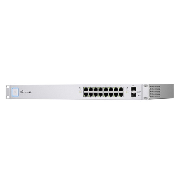 מתג רשת מנוהל עם הזנת מתח דרך כבל רשת Ubiquiti UniFi Switch 16, 16-Port Gigabit Managed PoE+ Switch with SFP (150W) - US-16-150W