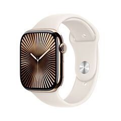 שעון אפל Apple Watch Series 10 MWYY3QI/A GPS + Cellular 46mm Gold Titanium Case with Starlight Sport Band - M/L