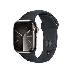 שעון אפל Apple Watch Series 9 GPS + Cellular 41mm Graphite Stainless Steel Midnight Sport Band M/L MRJ93QI/A
