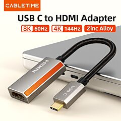 מתאם וידאו Cabletime USB-C to HDMI 2.1 Adapter, 8K@60Hz, 4K@144Hz, 20cm (Black) - CT-CMHF8K-ZG