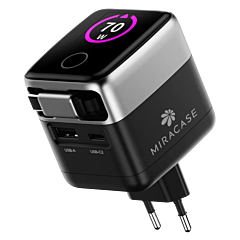 מטען קיר Miracase MWC70RC 70W GaN Wall Charger with Retractable USB-C Cable (Black)