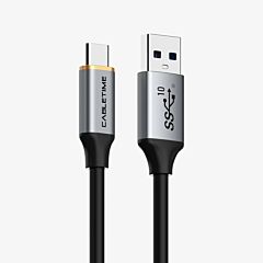כבל נתונים וטעינה Cabletime USB 3.1 USB-A to USB-C Cable, 10Gbps, 60W, 1.5m (Black) - CT-AMCMG2-AG1.5
