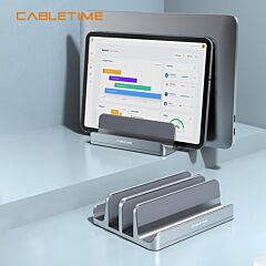 מעמד אנכי כפול למחשב נייד Cabletime Aluminum Dual Vertical Stand Holder For Laptop (Grey) - CT-VLP02-AG